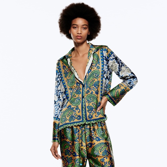Zara Tops Zara Printed Flowy Shirt S Poshmark